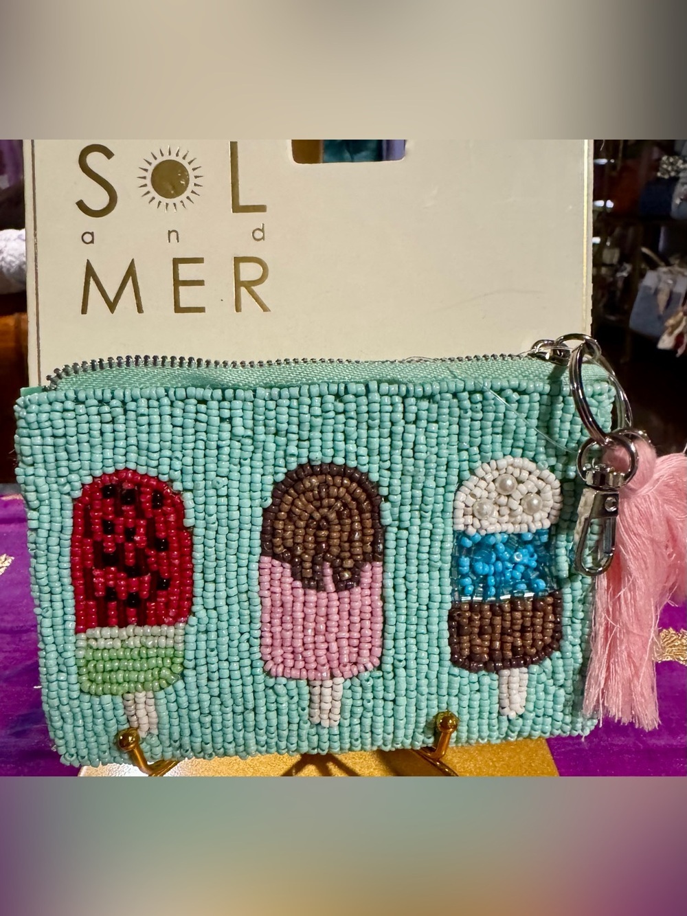 NWT Sol and Mer Beaded Popsicle Key and Card Holder Keychain